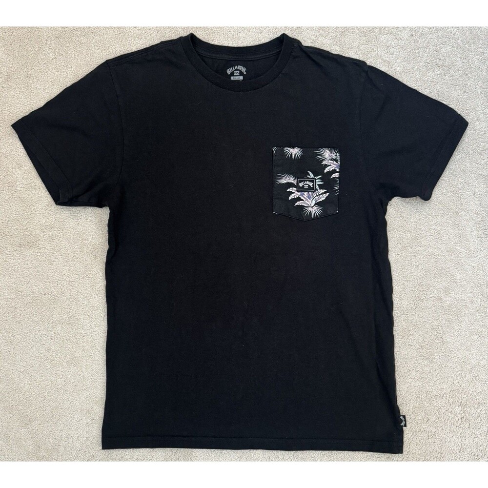 Billabong Men's Small Black Tee/Graphic Pocket 100% Cotton